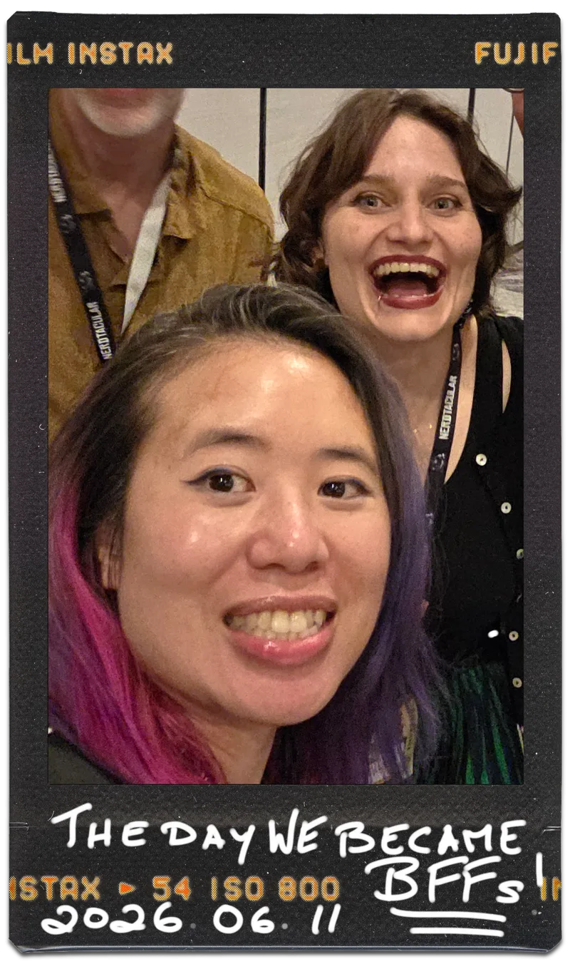 Instant photo of the hosts captioned The day we became BFFs